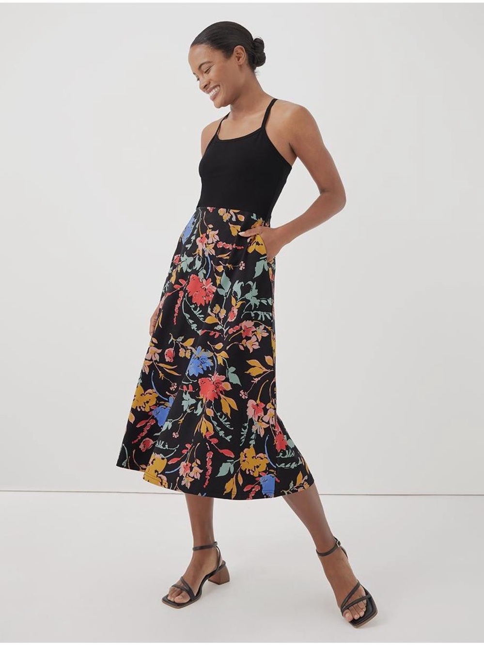 Pact XXL Organic cotton floral dress fit & flare midi black orange blue red boho